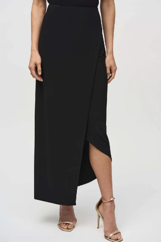 stylish pocket mini skirts -Joseph Ribkoff Black Wrap Front Asymmetric Maxi Skirt 244091