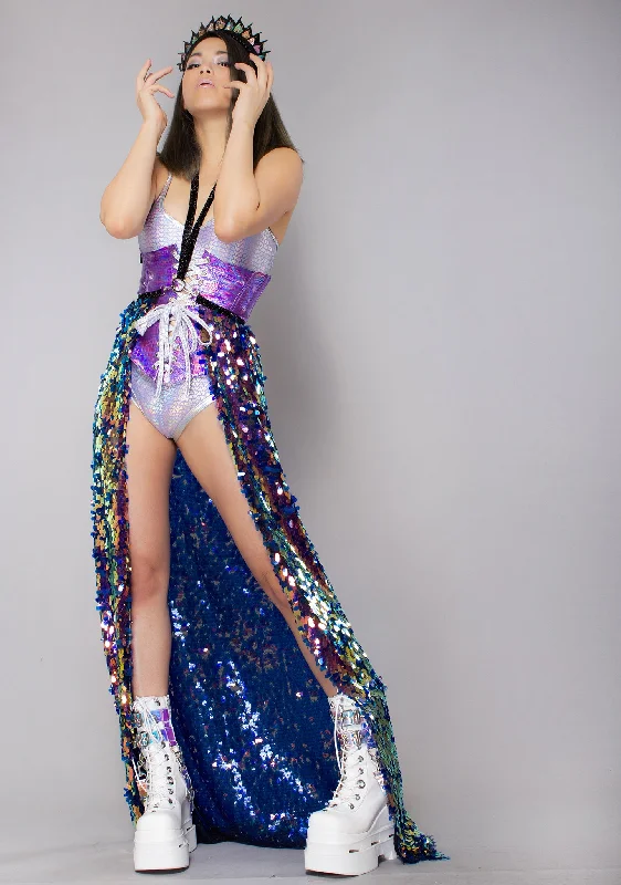 durable outdoor asymmetrical skirts -Water Opal Teardrop Sequin Harness Gypsy Skirt