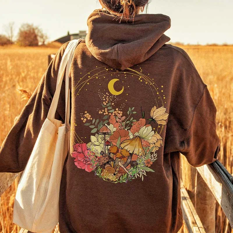 neon style hoodies -Vintage Fairy Moon Mushroom Hoodie