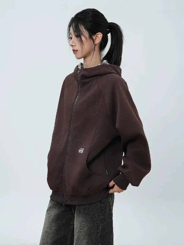 sci-fi trend hoodies -Zipped Inside Plaid Hoodie