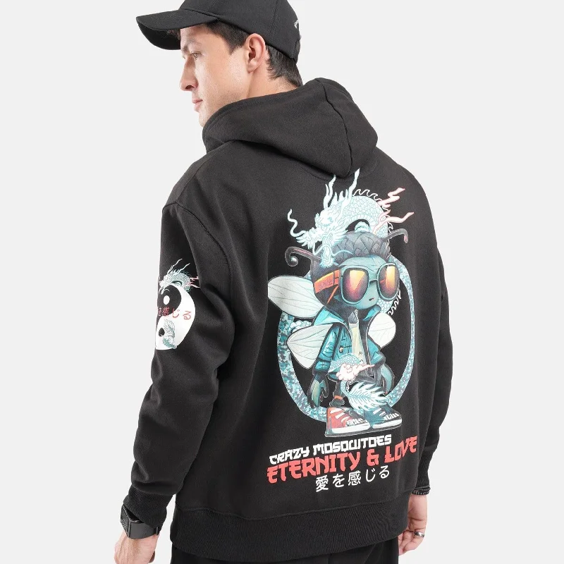 retro gaming hoodies -Dragon Regular Fleece Hoodie in Black