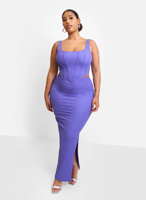 soft cotton A-line skirts -Winnie Textured Ruched Maxi Bodycon Skirt - Periwinkle