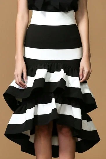 lightweight summer midi skirts -Black and White Tiered Midi Skirt