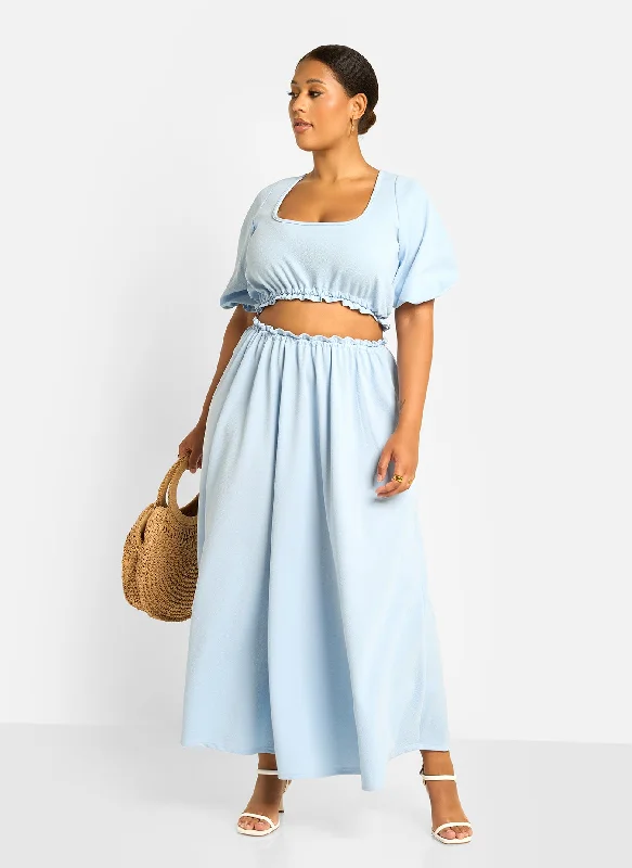 premium bamboo A-line skirts -Cyan Skater Maxi Skirt - Baby Blue