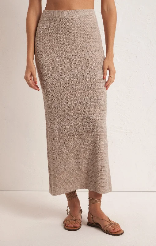 chic high waisted skirts -Z Supply Mykonos Midi Skirt - Oatmeal Heather