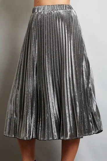 casual weekend midi skirts -Silver Metallic Midi Skirt