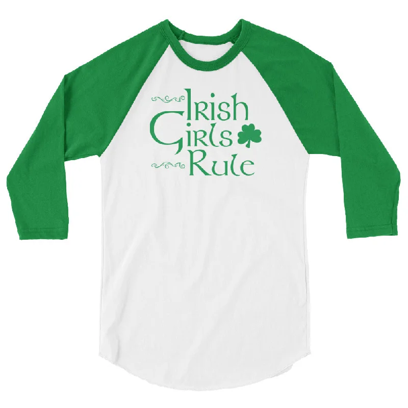 stylish color block mock neck t-shirts -Irish Girls Rule 3/4 Sleeve Baseball Style Raglan Shirt