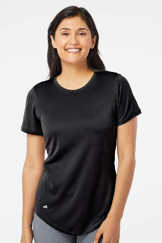 stretchy ribbed mock neck t-shirts -Adidas Womens UPF 50+ Short Sleeve Crewneck T-Shirt - Black