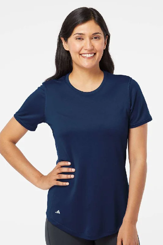 elegant plain t-shirts -Adidas Womens UPF 50+ Short Sleeve Crewneck T-Shirt - Collegiate Navy Blue