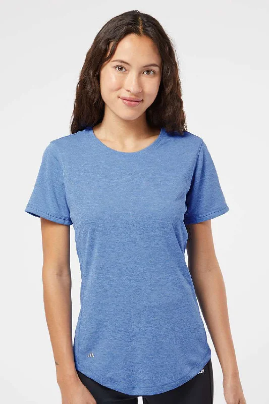 chic fitted t-shirts -Adidas Womens UPF 50+ Short Sleeve Crewneck T-Shirt - Heather Collegiate Royal Blue