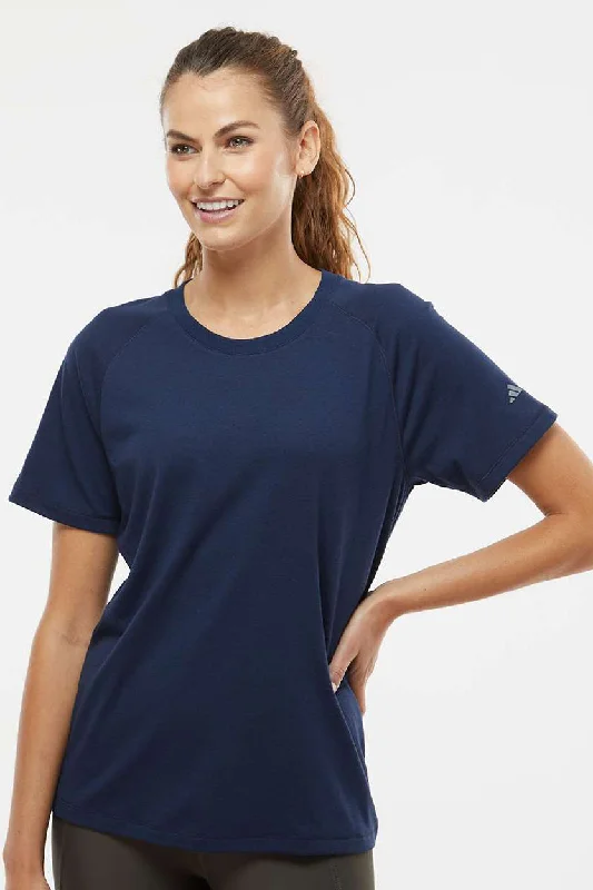 durable outdoor t-shirts -Adidas Womens Short Sleeve Crewneck T-Shirt - Collegiate Navy Blue