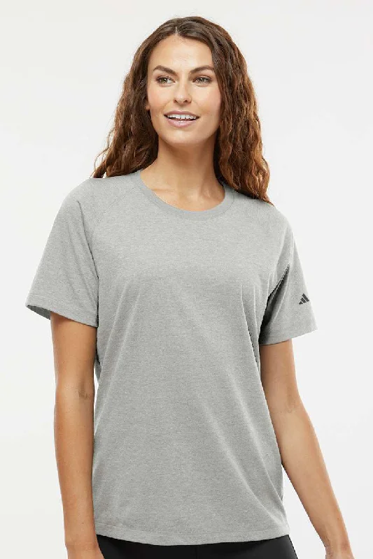 stretchy ribbed t-shirts -Adidas Womens Short Sleeve Crewneck T-Shirt - Heather Medium Grey