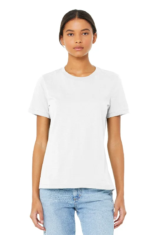 trendy oversized henley t-shirts -Bella + Canvas Womens Relaxed Jersey Short Sleeve Crewneck T-Shirt - White