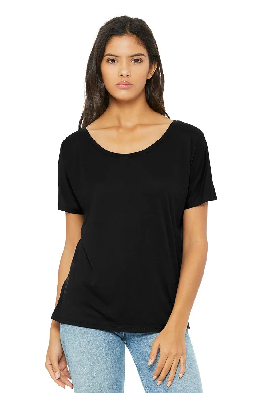 lightweight travel scoop t-shirts -Bella + Canvas Womens Slouchy Short Sleeve Wide Neck T-Shirt - Black