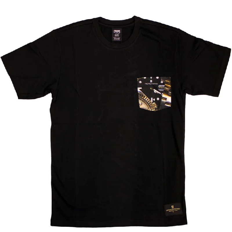 trendy cropped t-shirts -Crooks & Castles Timepiece Pocket T-Shirt Black