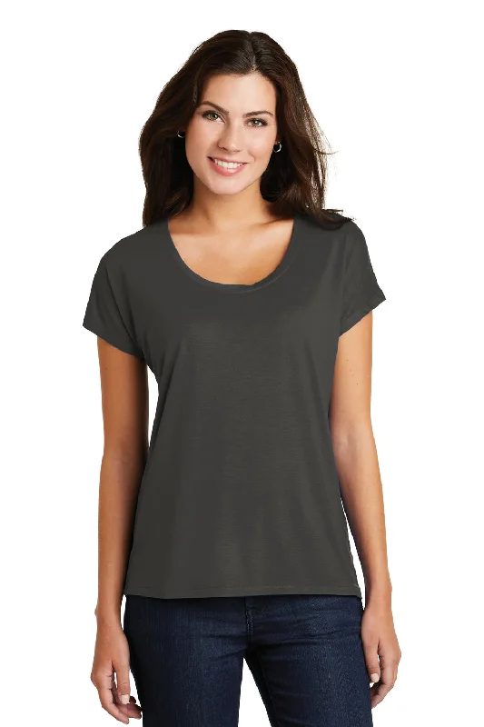 breathable cotton henley t-shirts -District Womens Drapey Dolman Short Sleeve Scoop Neck T-Shirt - Charcoal Grey - Closeout