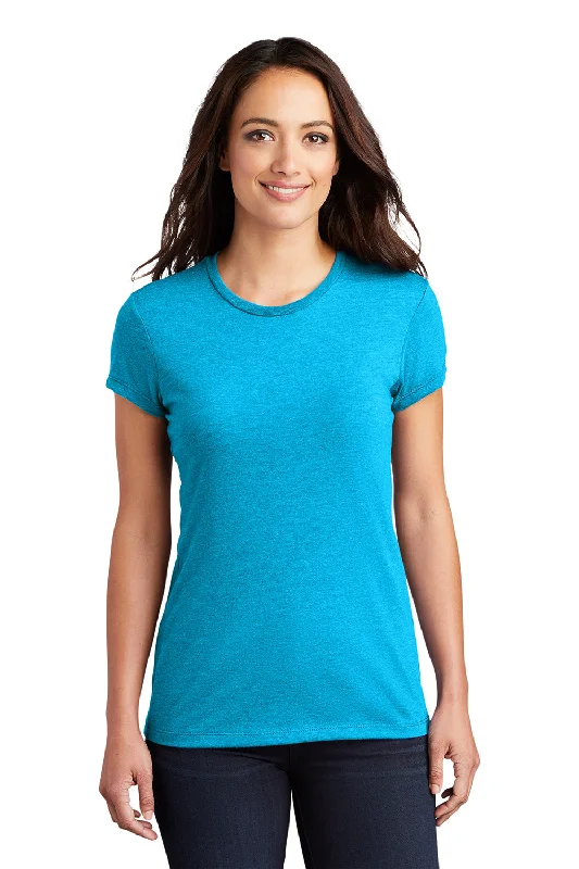 soft knit scoop t-shirts -District Womens Fitted Perfect Tri Short Sleeve Crewneck T-Shirt - Turquoise Blue Frost