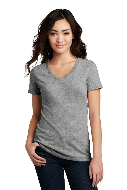 cozy fleece polo t-shirts -District Womens Perfect Blend Short Sleeve V-Neck T-Shirt - Grey Frost