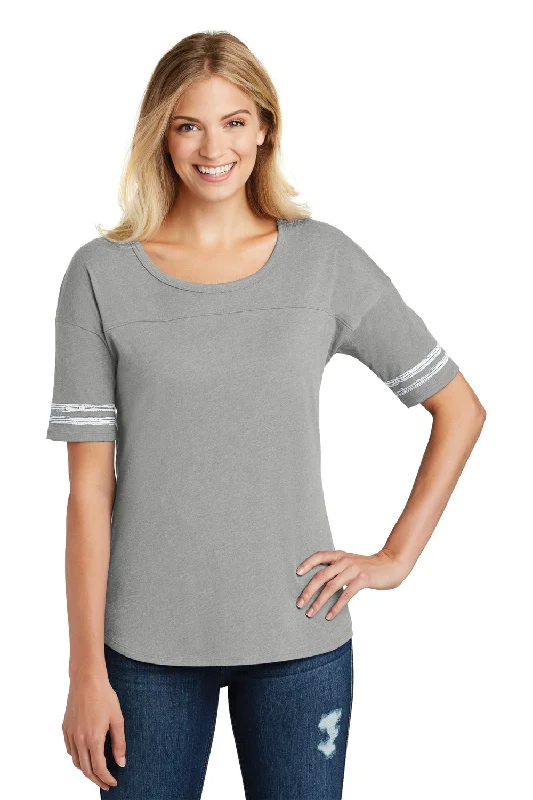 cozy fleece scoop t-shirts -District Womens Scorecard Short Sleeve Crewneck T-Shirt - Heather Nickel Grey/White - Closeout