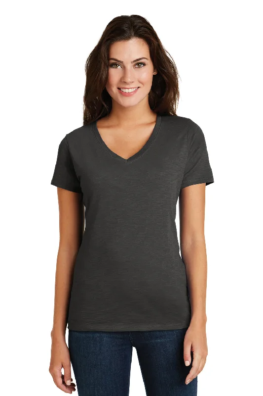 stylish color block scoop t-shirts -District Womens Super Slub Short Sleeve V-Neck T-Shirt - Charcoal Grey - Closeout