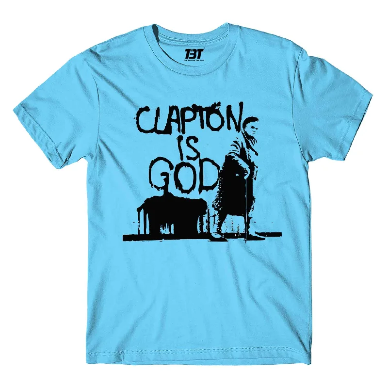 flared sleeve mock neck t-shirts -Eric Clapton T shirt - Clapton Is God