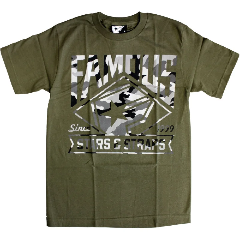 elegant solid t-shirts -Famous Stars and Straps Boh MLB T-Shirt Green Camo