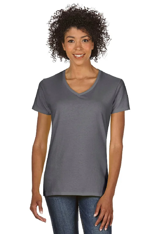 warm layered mock neck t-shirts -Gildan Womens Short Sleeve V-Neck T-Shirt - Charcoal Grey