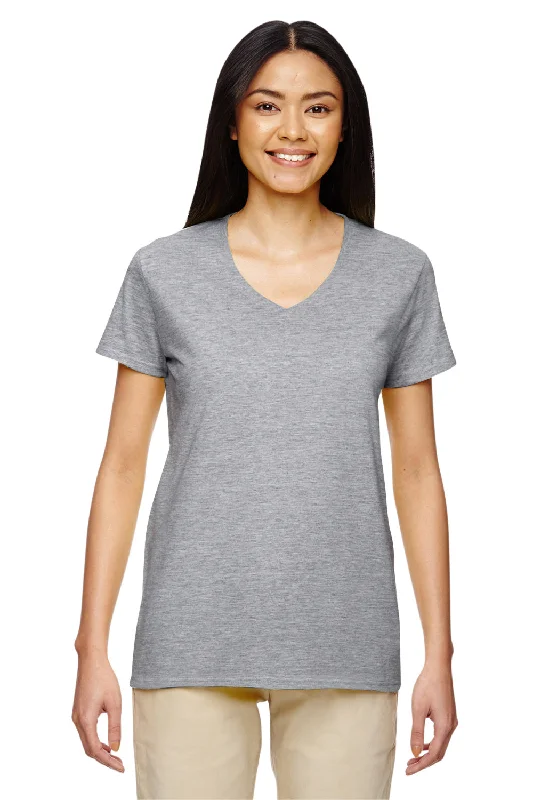 breathable mesh ringer t-shirts -Gildan Womens Short Sleeve V-Neck T-Shirt - Sport Grey