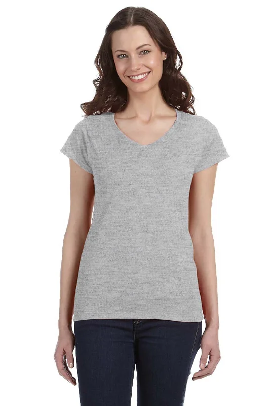 quick dry henley t-shirts -Gildan Womens Softstyle Short Sleeve V-Neck T-Shirt - Sport Grey