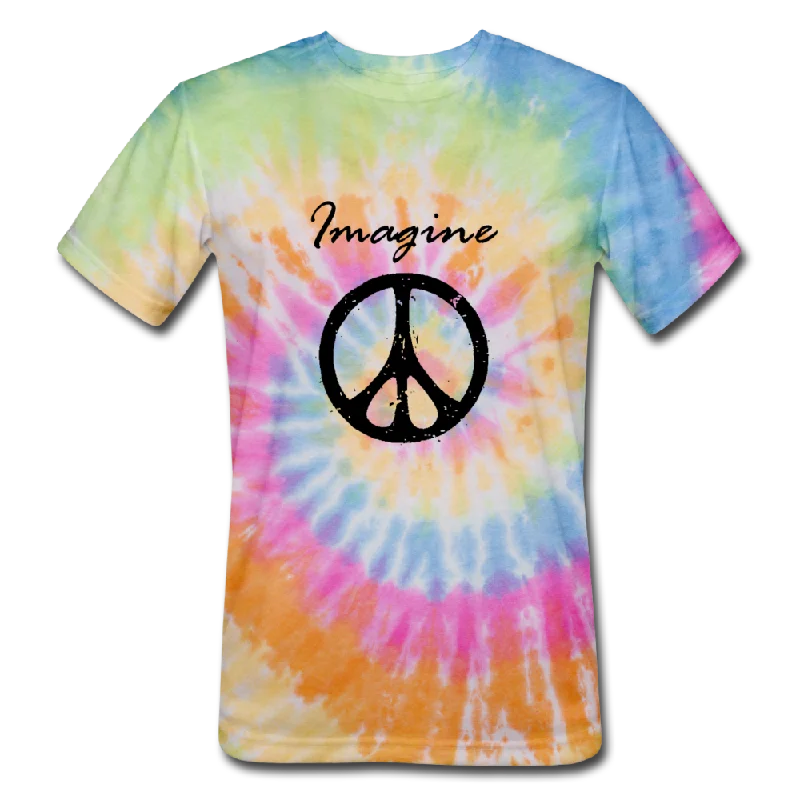 bold checkered mock neck t-shirts -IMAGINE PEACE Unisex Tie Dye T-Shirt, Peace Sign