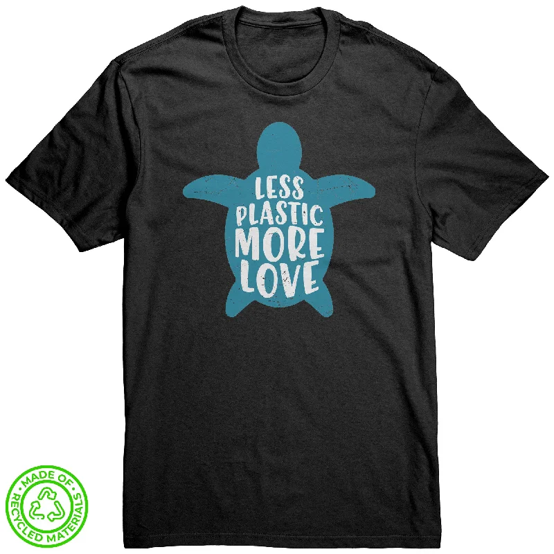 chic henley mock neck t-shirts -Less Plastic More Love 100% RECYCLED Fabric T-Shirt