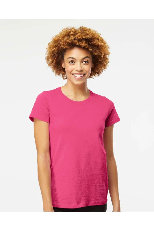 soft knit raglan t-shirts -M&O Womens Gold Soft Touch Short Sleeve Crewneck T-Shirt - Heliconia Pink