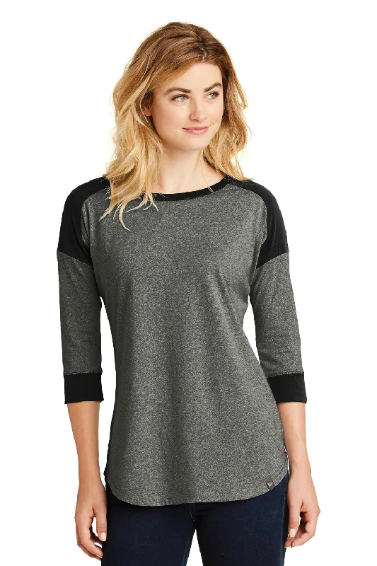 high performance henley t-shirts -New Era Womens Heritage 3/4 Sleeve Crewneck T-Shirt - Black Twist/Black