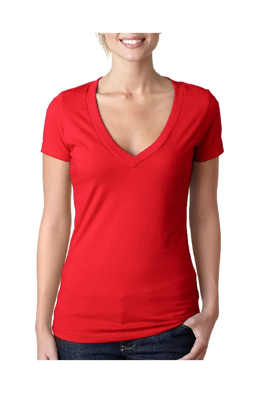 lightweight summer crew t-shirts -Next Level Womens CVC Jersey Short Sleeve V-Neck T-Shirt - Red - Closeout