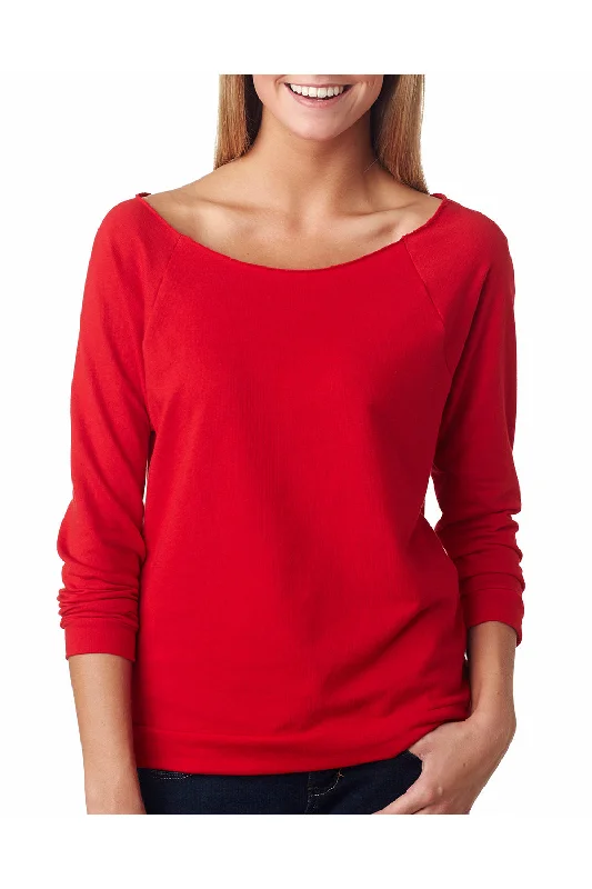 relaxed fit raglan t-shirts -Next Level Womens French Terry 3/4 Sleeve Wide Neck T-Shirt - Red - Closeout