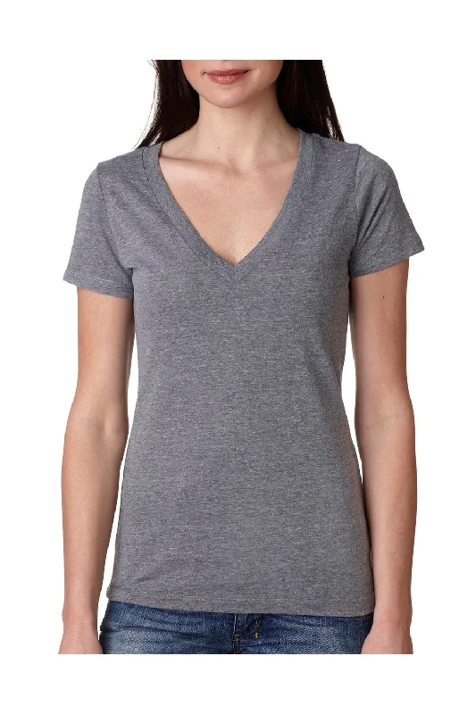 soft cotton t-shirts -Next Level Womens Jersey Short Sleeve V-Neck T-Shirt - Heather Grey - Closeout