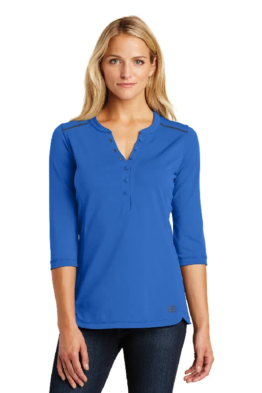 chic henley ringer t-shirts -Ogio Womens Fuse Moisture Wicking 3/4 Sleeve Henley T-Shirt - Optic Blue - Closeout