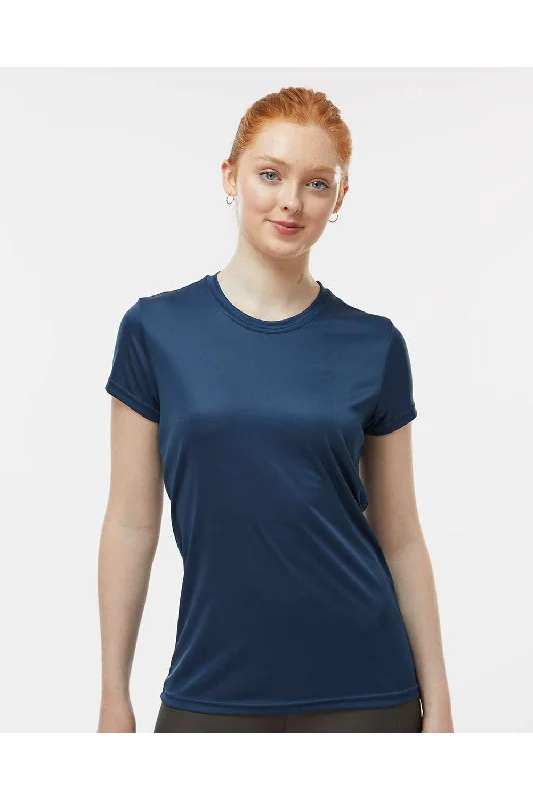 lightweight summer raglan t-shirts -Paragon Womens Islander Performance Moisture Wicking Short Sleeve Crewneck T-Shirt - Navy Blue