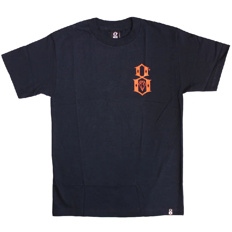 stretchy ribbed mock neck t-shirts -Rebel8 Chest Logo T-shirt Navy