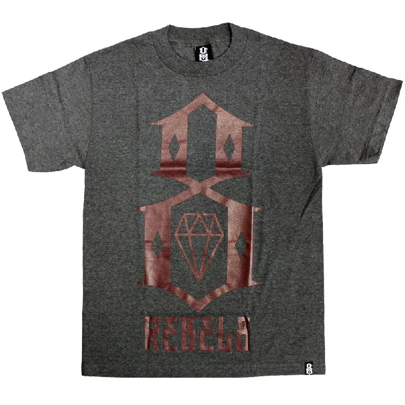 warm thermal baseball t-shirts -Rebel8 Logo T-shirt Heather Charcoal Burgundy