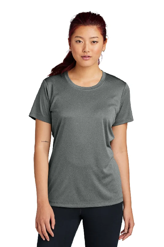 stretchy yoga mock neck t-shirts -Sport-Tek Womens Competitor Moisture Wicking Short Sleeve Crewneck T-Shirt - Heather Iron Grey