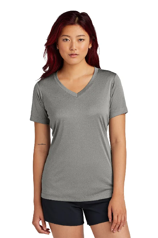 lightweight linen mock neck t-shirts -Sport-Tek Womens Competitor Moisture Wicking Short Sleeve V-Neck T-Shirt - Heather Concrete Grey