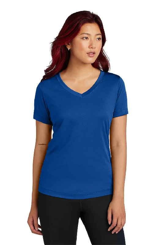 durable athletic mock neck t-shirts -Sport-Tek Womens Competitor Moisture Wicking Short Sleeve V-Neck T-Shirt - True Royal Blue