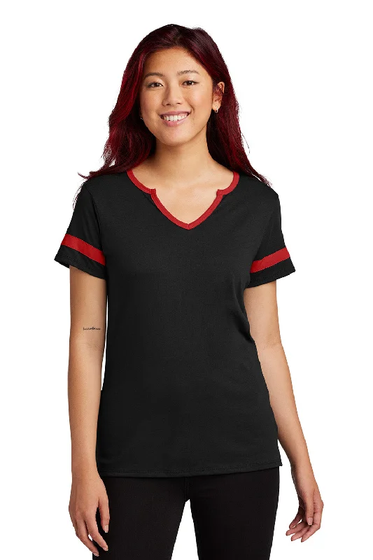 quick dry henley t-shirts -Sport-Tek Womens Halftime Notch Neck Short Sleeve T-Shirt - Black/Deep Red - COMING SOON