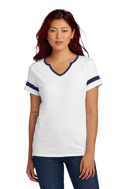 warm thermal henley t-shirts -Sport-Tek Womens Halftime Notch Neck Short Sleeve T-Shirt - White/True Navy Blue - COMING SOON