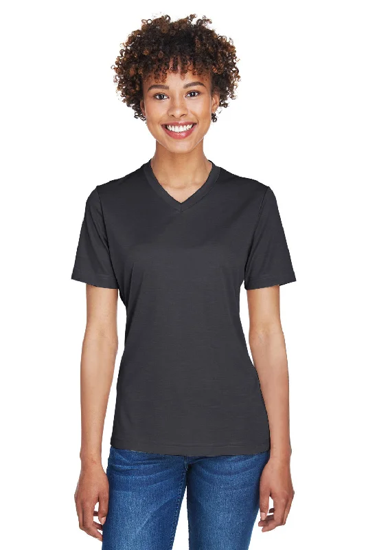 elegant solid henley t-shirts -Team 365 Womens Sonic Performance Heather Moisture Wicking Short Sleeve V-Neck T-Shirt - Heather Black