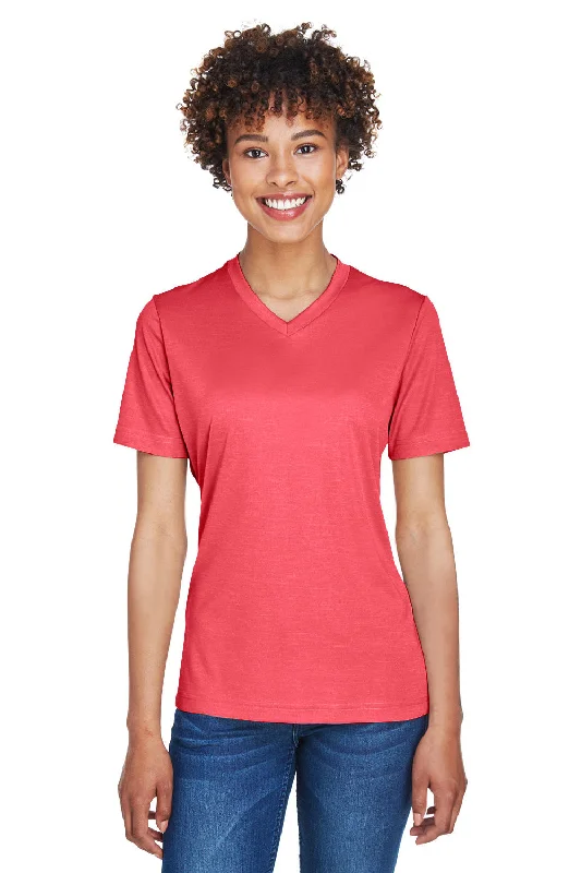 durable athletic henley t-shirts -Team 365 Womens Sonic Performance Heather Moisture Wicking Short Sleeve V-Neck T-Shirt - Heather Red