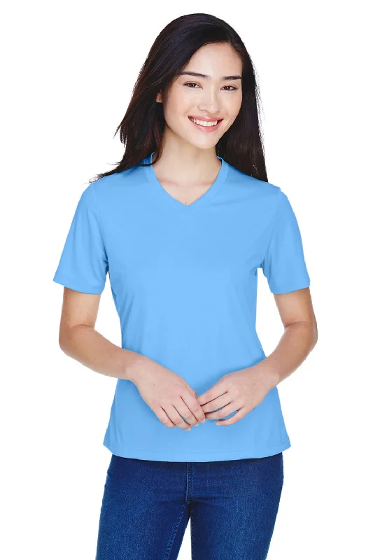 soft jersey henley t-shirts -Team 365 Womens Zone Performance Moisture Wicking Short Sleeve V-Neck T-Shirt - Light Blue