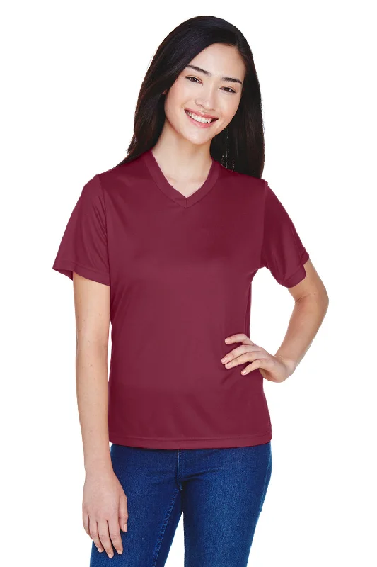 bold geometric scoop t-shirts -Team 365 Womens Zone Performance Moisture Wicking Short Sleeve V-Neck T-Shirt - Maroon