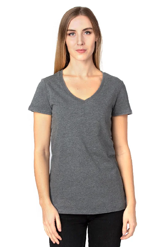 trendy ringer crew t-shirts -Threadfast Apparel Womens Ultimate Short Sleeve V-Neck T-Shirt - Heather Charcoal Grey